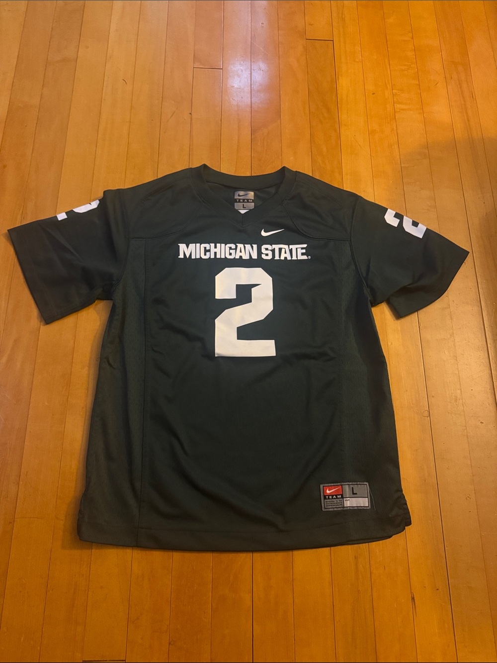 Nike Team Michigan State Dark Green Football Jersey White Number 2 boys L